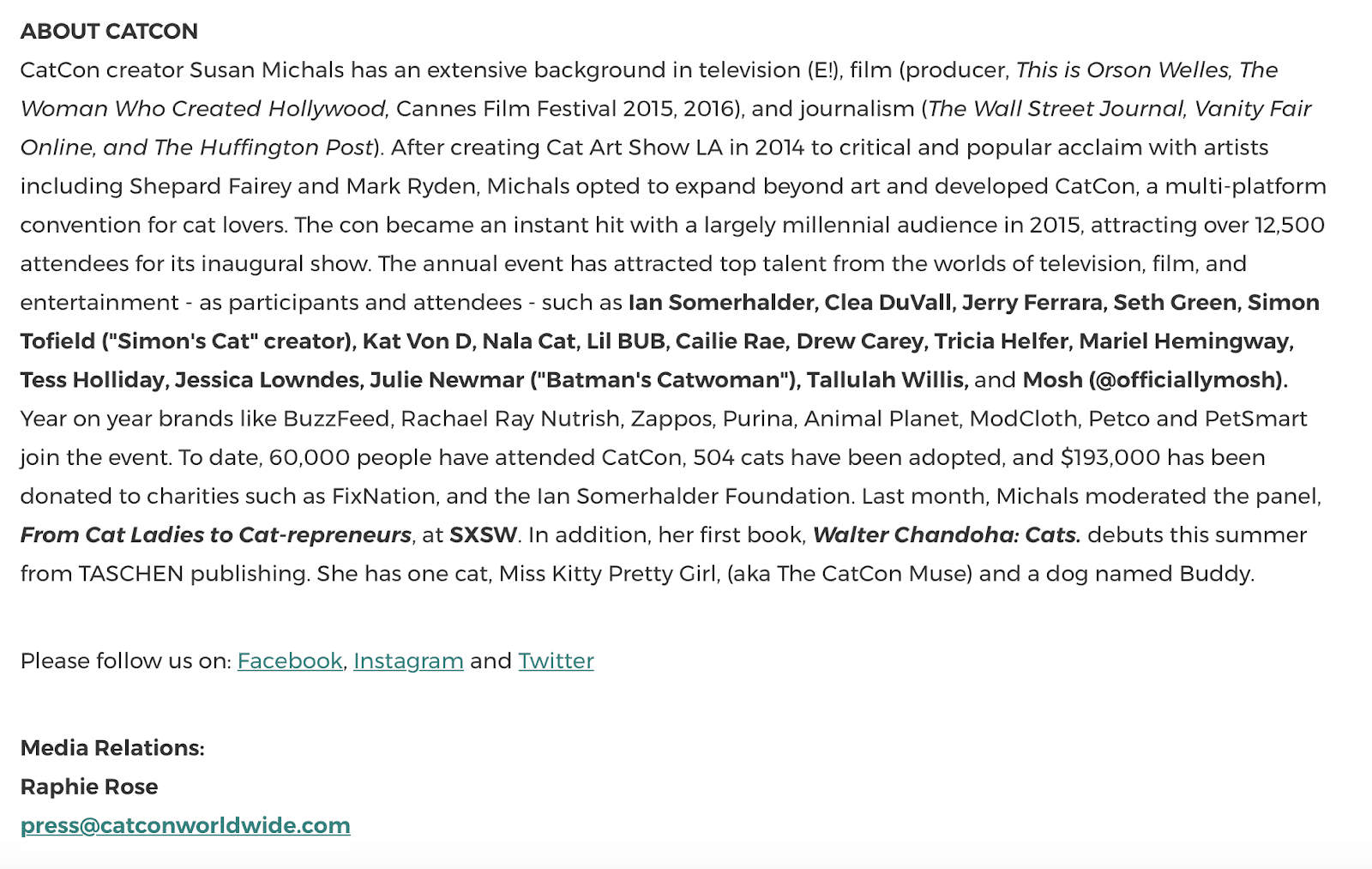 Screenshot of a press release boilerplate