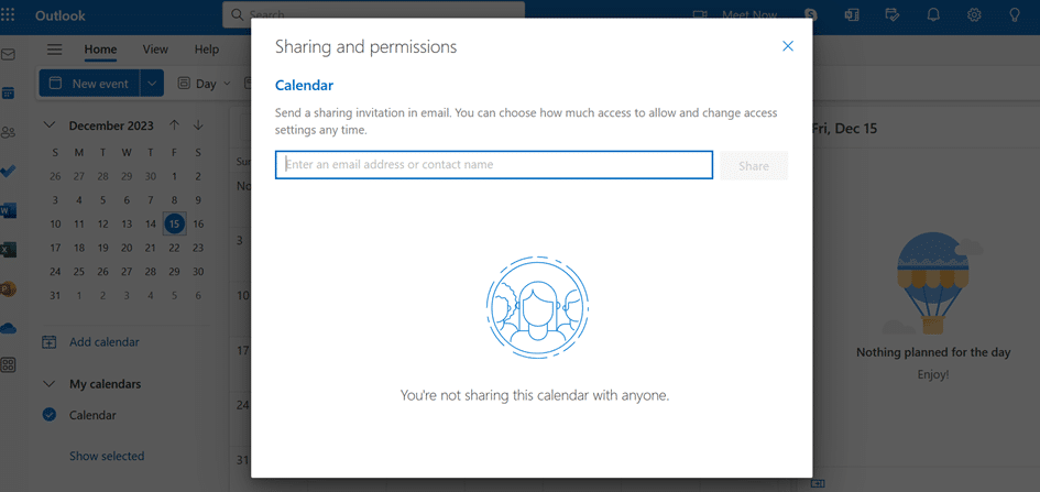 Sharing and Permissions on Outlook