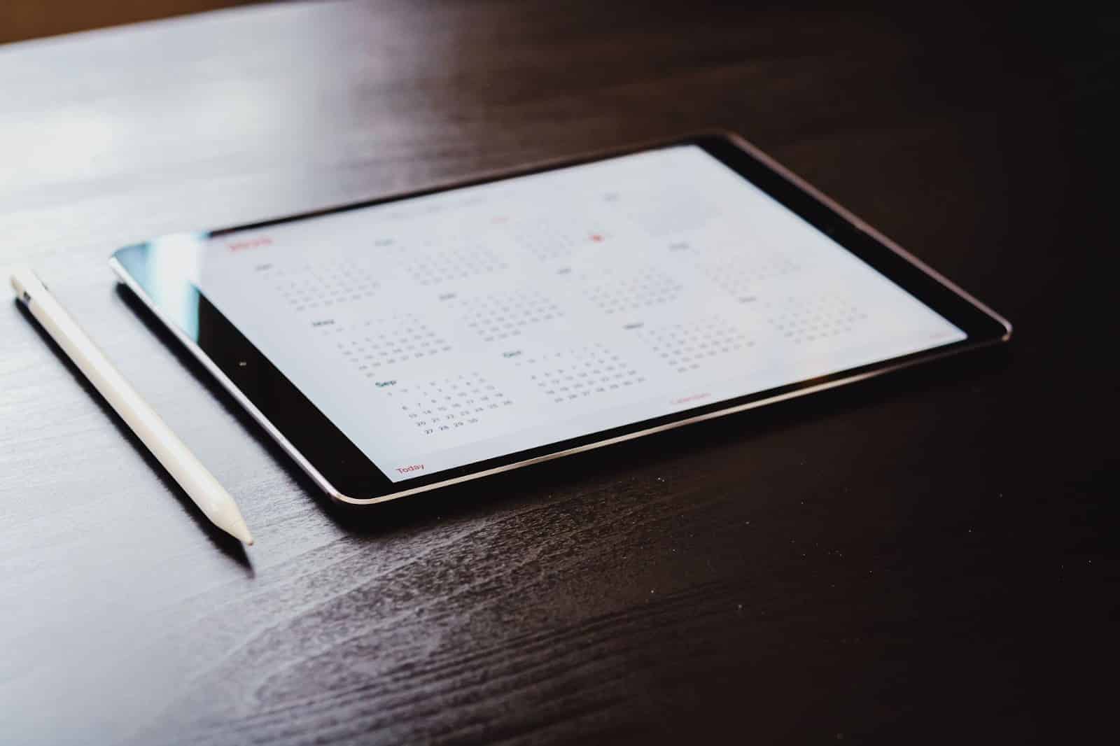 Ipad with calendar on the screen