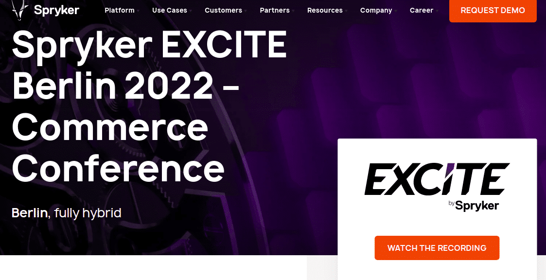 A landing page for a commerce conference