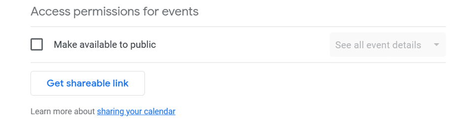 Access permissions for Google Calendar