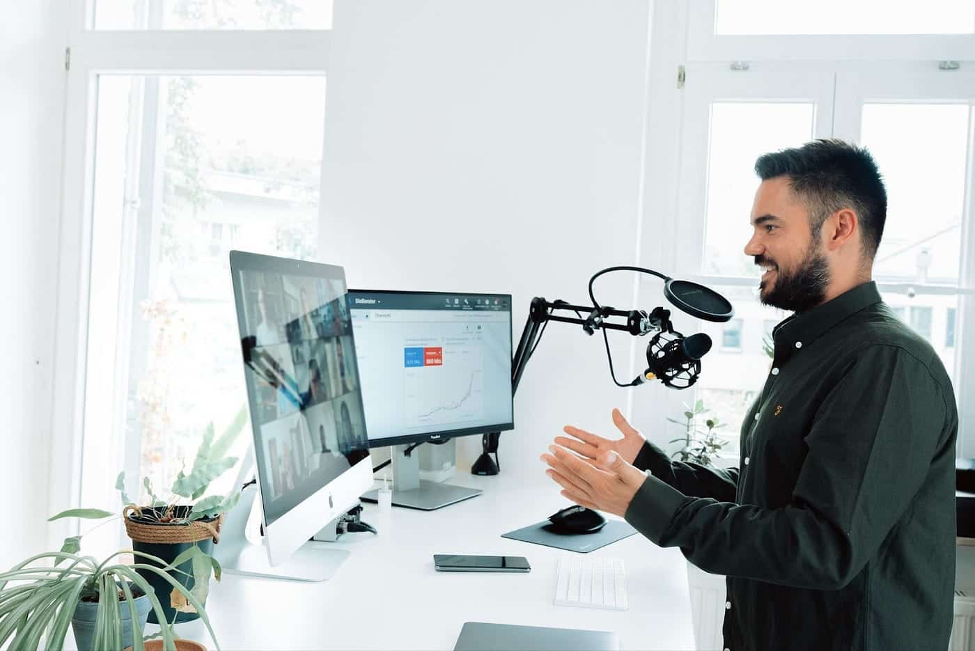 Person talking into microphone