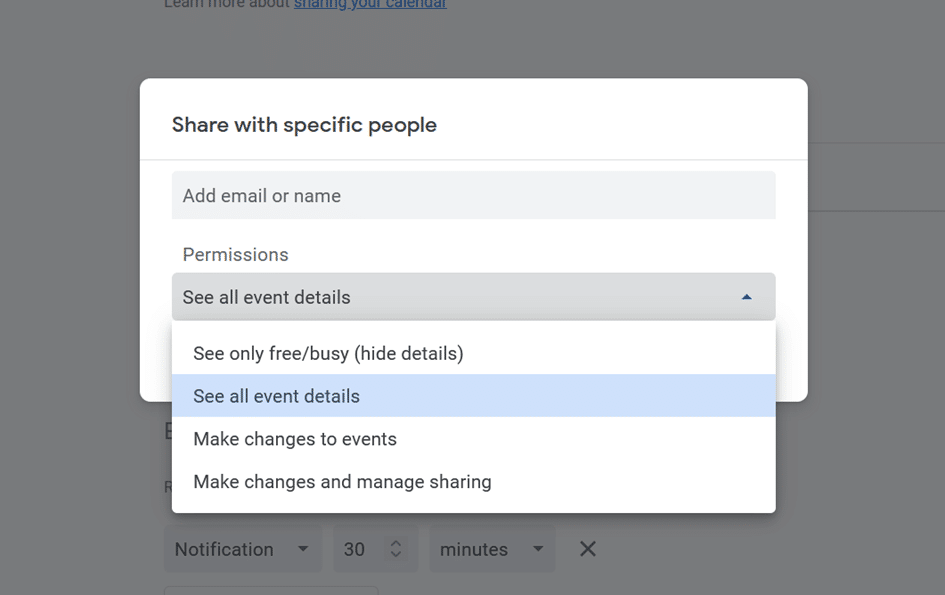Share details with Google Calendar