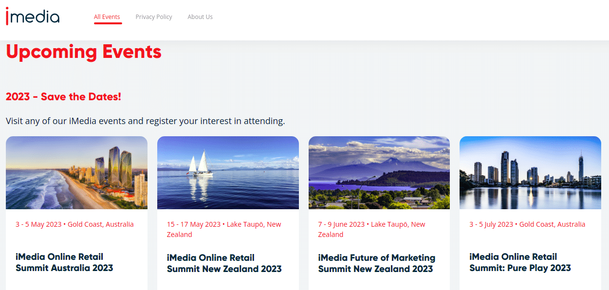 An event website showcasing multiple events