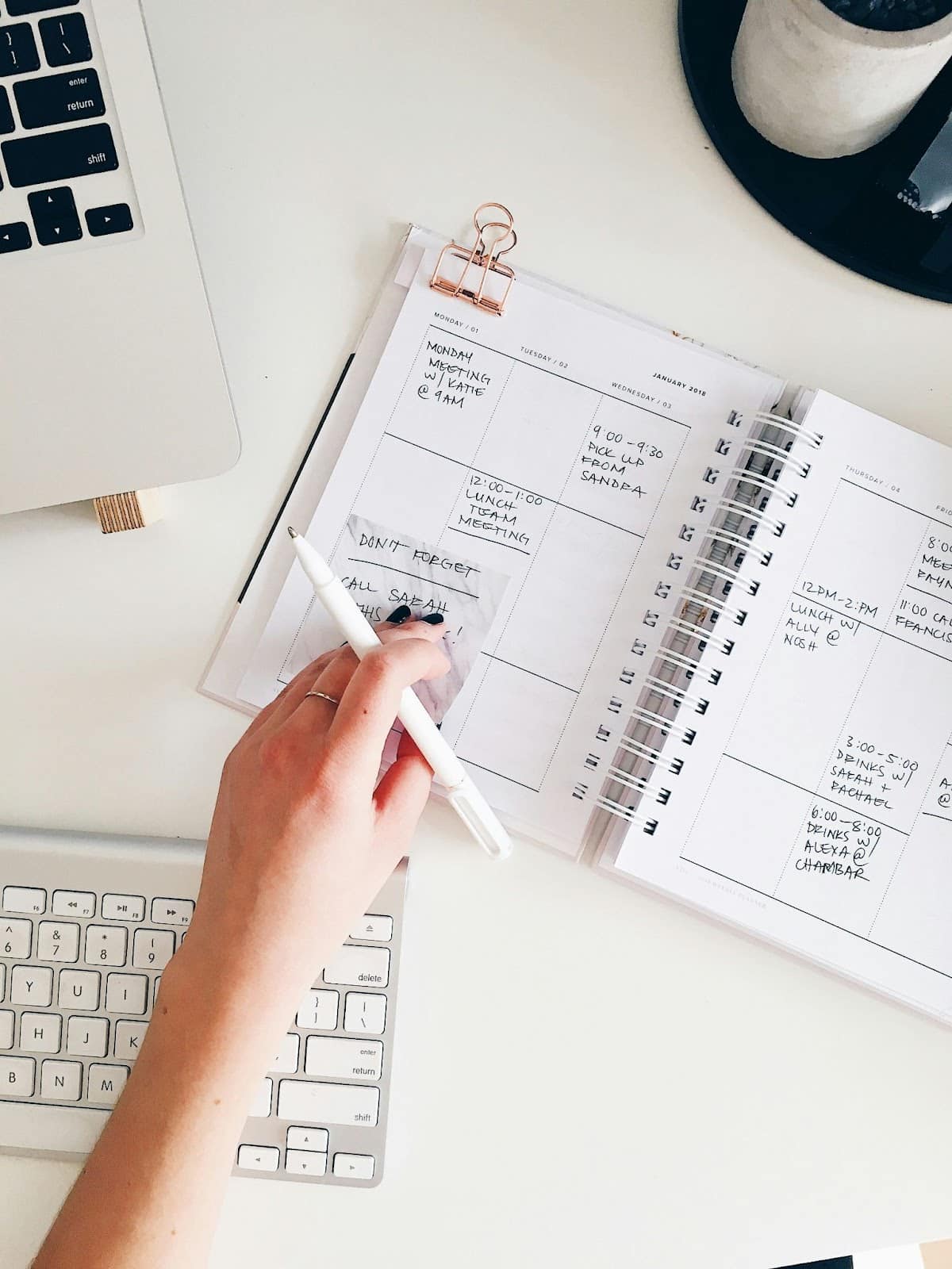 A weekly schedule written down