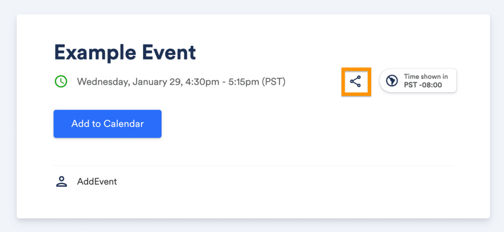 Screenshot of an event and sharing capabilities